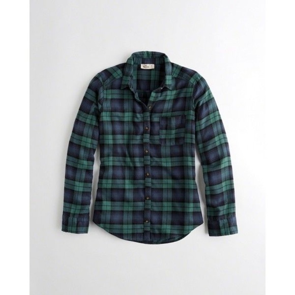 Hollister XS Green and Navy Plaid Shirt - Picture 2 of 2